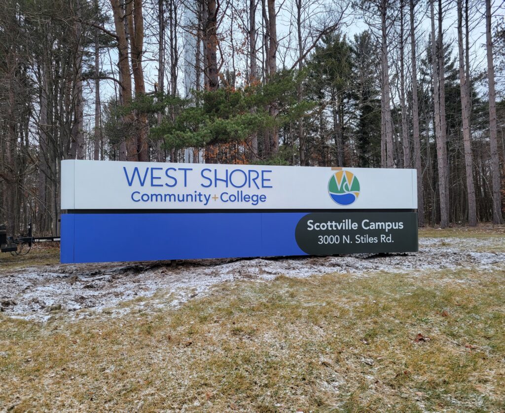 West Shore Community College monument sign in Scottville, MI