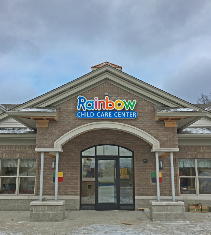 Rainbow Child Care Center wall sign in Farmington Hills, MI