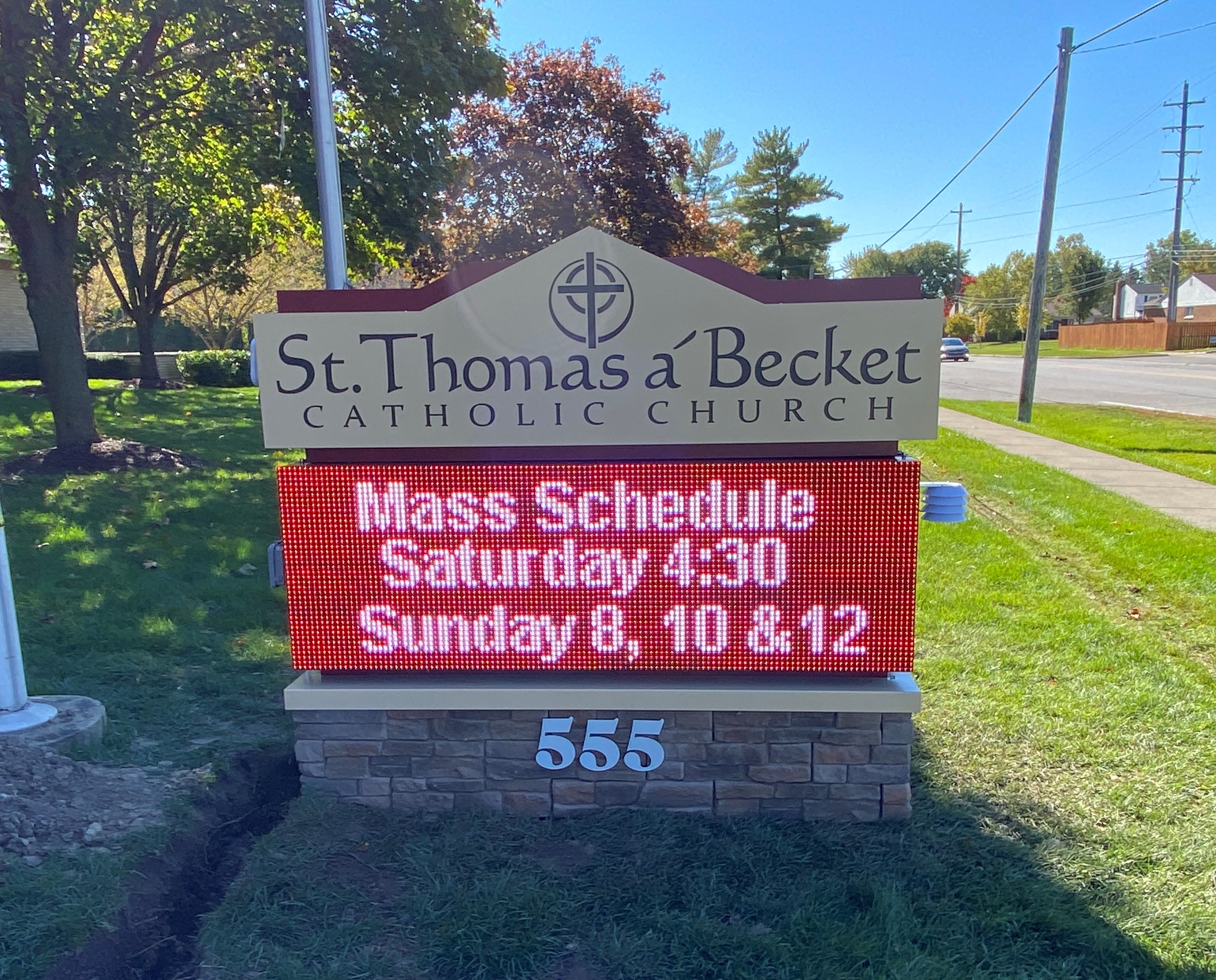 St. Thomas a' Becket Catholic Church monument sign with EMC in Canton, MI