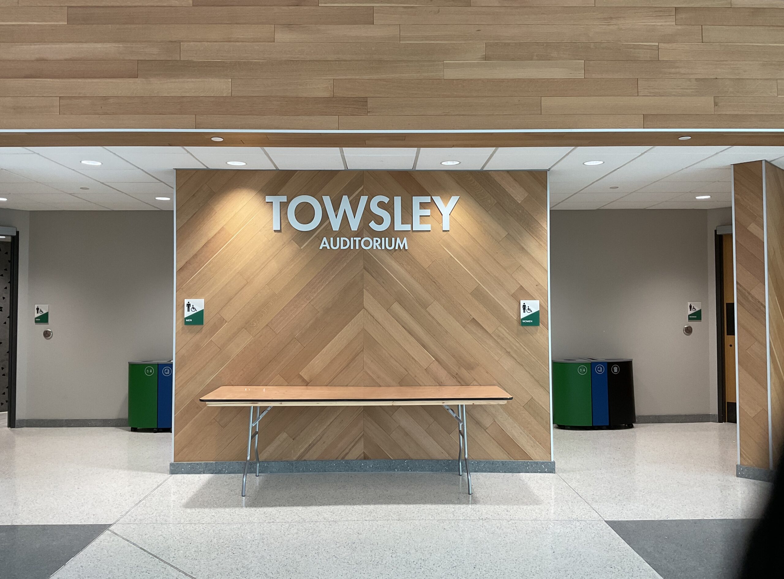 Towsley Auditorium interior wall letters in Ann Arbor, MI