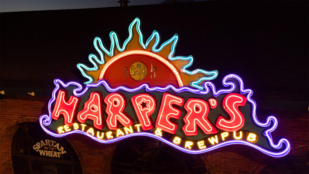 Refurbished neon sign to LED conversion for Harper's Brewpub